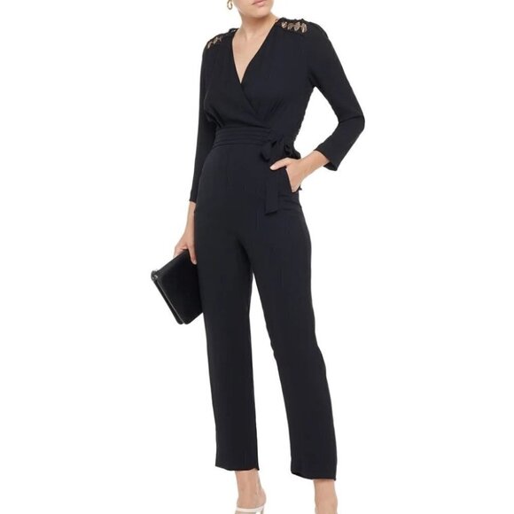 Sandro Noya wrap-effect macramé lace-paneled crepe jumpsuit EUR 40. US L (12-14) - Picture 2 of 15
